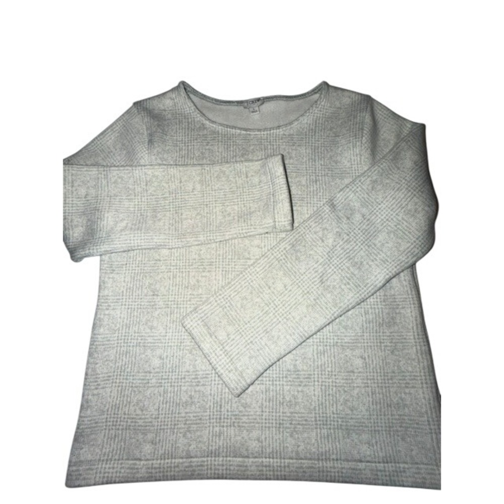 J.Crew Womens Grey Glen Plaid Fleece Lined Boat Neck Pullover Top Large